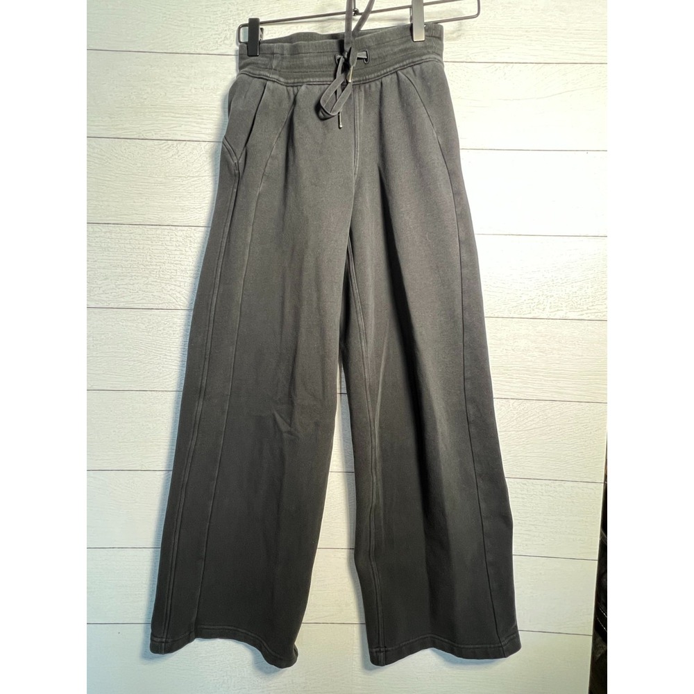 Lululemon Scuba Wide Leg Pants Size 2 Black Fleece Drawstring Sweatpants 22x30